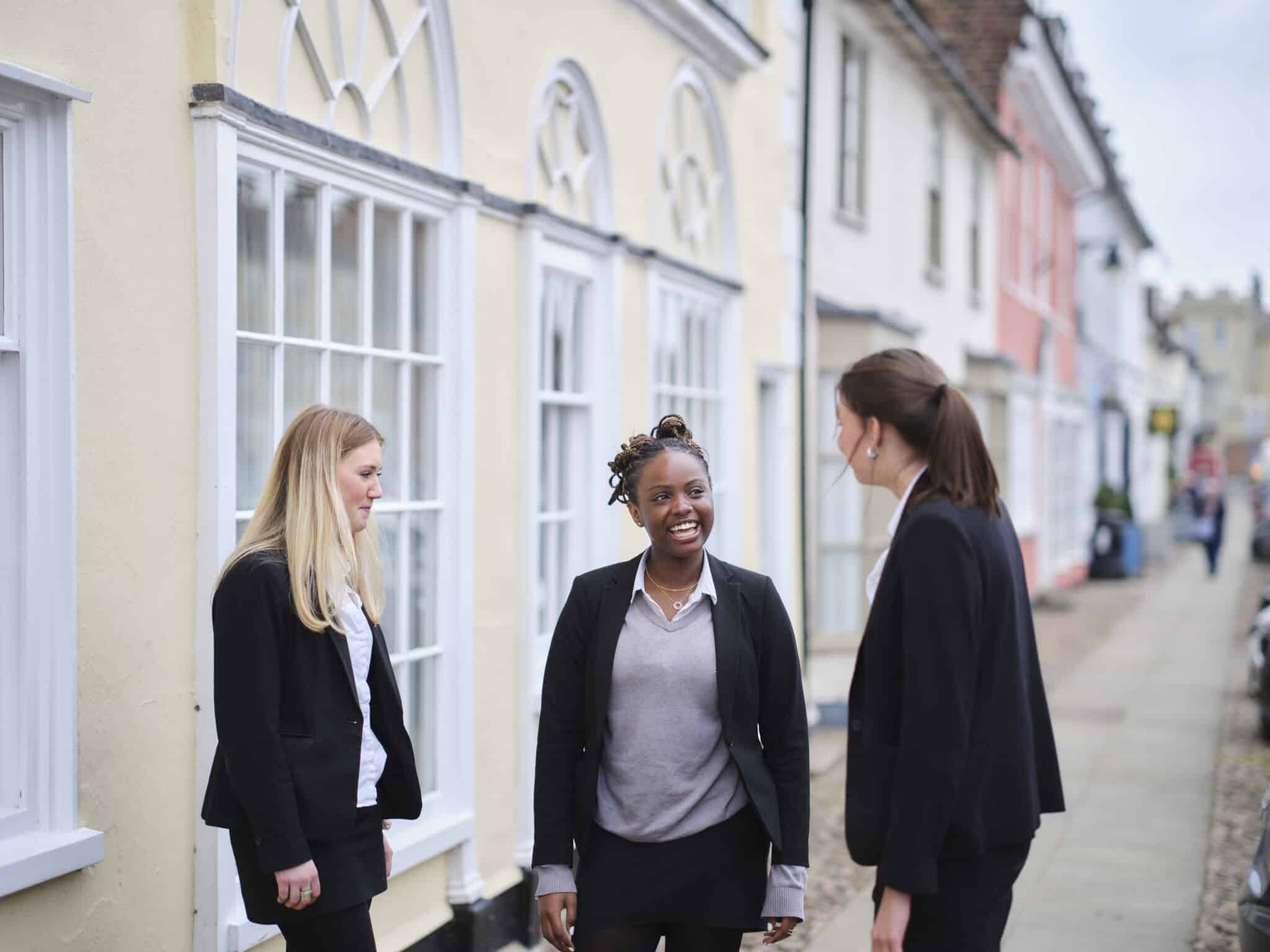 Group of Kimbolton pupils in Kimbolton High Street.